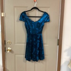 Altar'd State Velvet Mini Dress in Teal Blue XS skater style